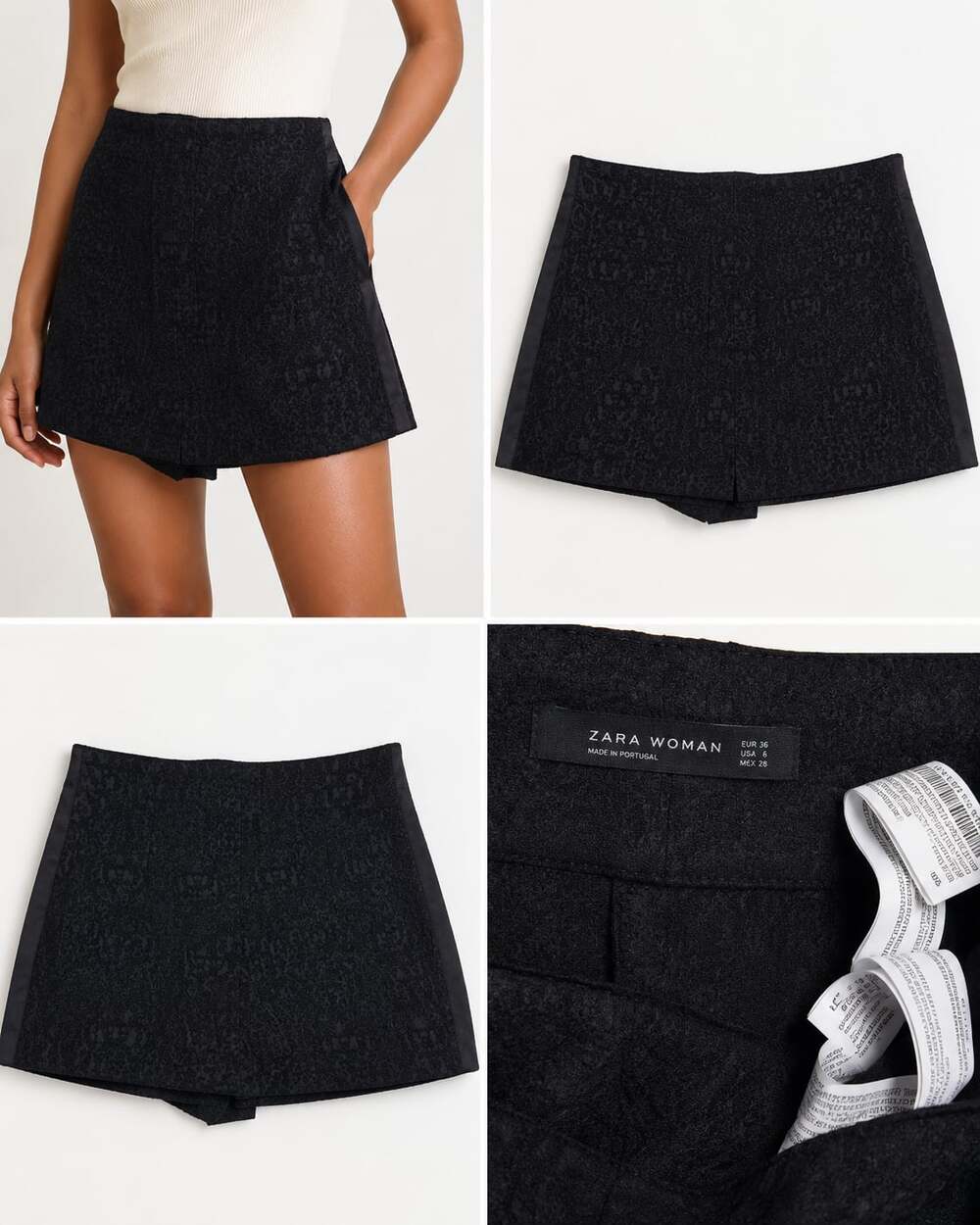 Zara Woman Black Jacquard Mini Skort Size M